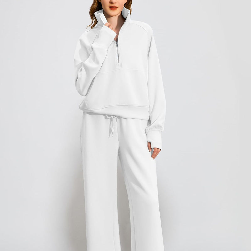 ⏳Réductions exceptionnelles⏳!😎Ensemble Pull-over Zippé à Col Montant et Pantalon à Jambes Larges pour Femme