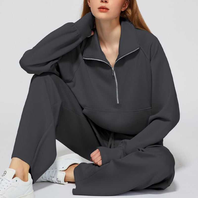 ⏳Réductions exceptionnelles⏳!😎Ensemble Pull-over Zippé à Col Montant et Pantalon à Jambes Larges pour Femme