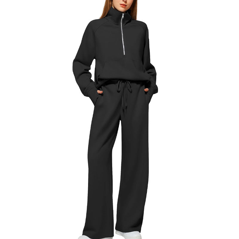 ⏳Réductions exceptionnelles⏳!😎Ensemble Pull-over Zippé à Col Montant et Pantalon à Jambes Larges pour Femme