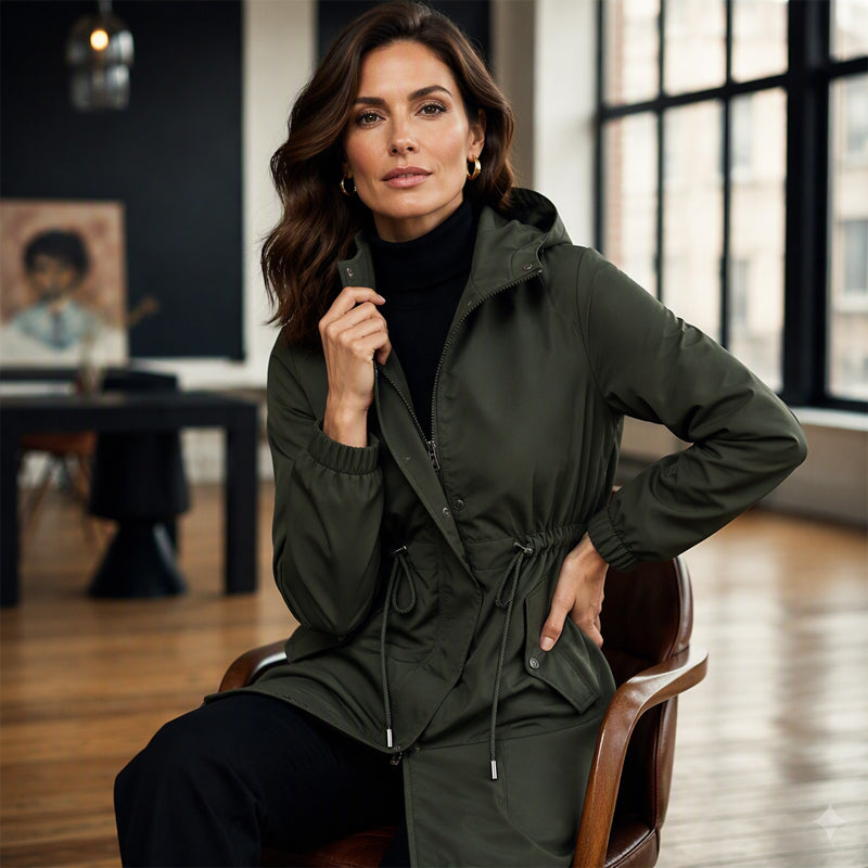 ⏳Liquidation totale⏳Veste coupe-vent à capuche mi-longue pour femme