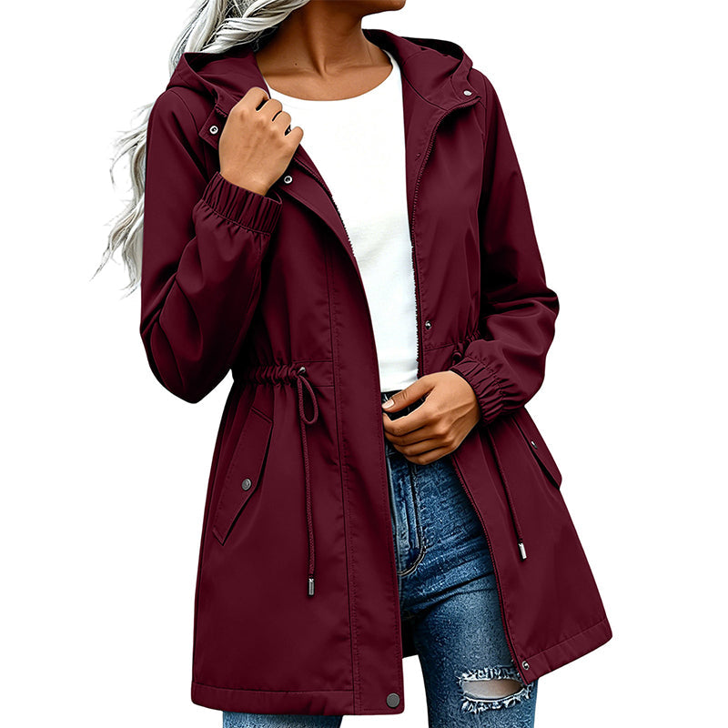 ⏳Liquidation totale⏳Veste coupe-vent à capuche mi-longue pour femme