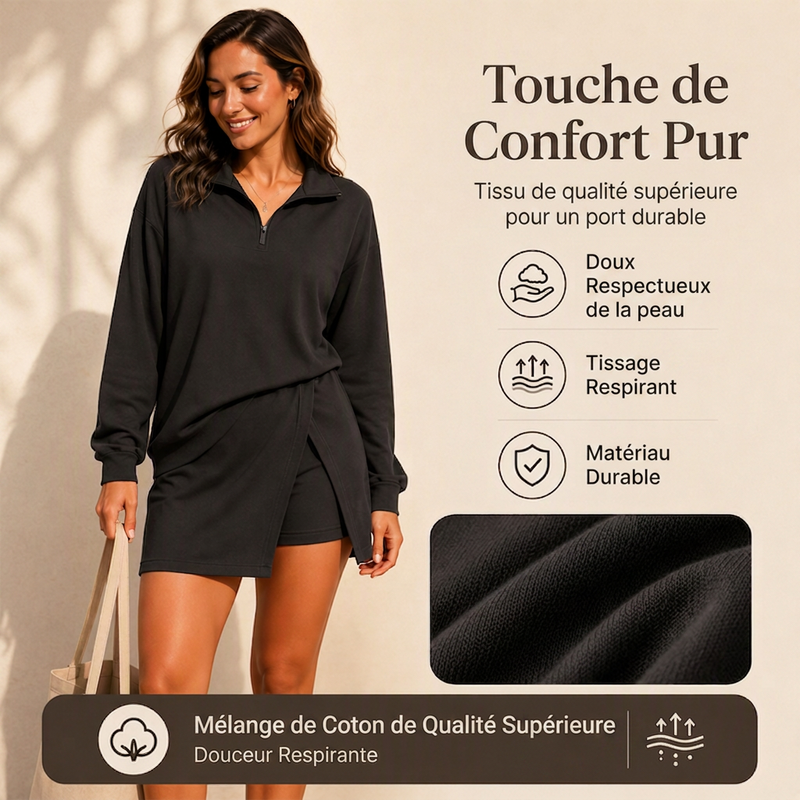 ⏳Liquidation totale⏳Ensemble pour femme : pull demi-zip et jupe-short portefeuille asymétrique