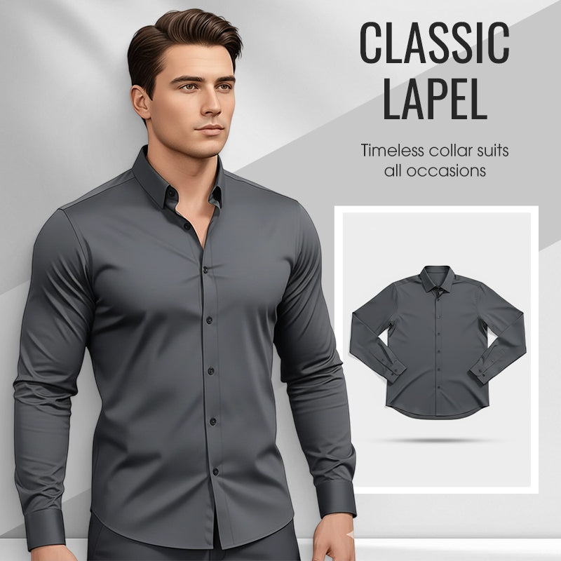 Chemise Boutonnée à Manches Longues à Col Revers de Couleur Unie pour Homme