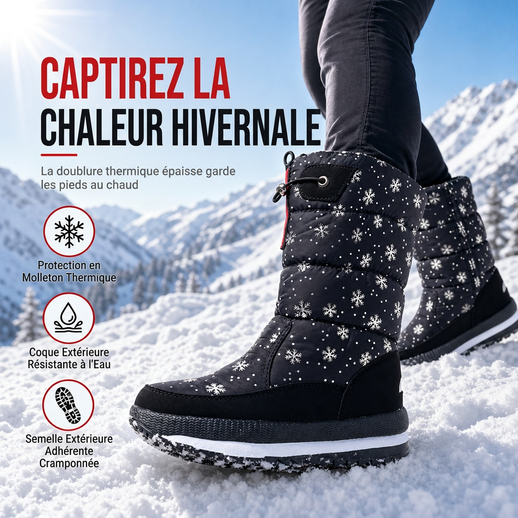 ⏳Liquidation totale⏳Bottes d'hiver hautes pour femme, bottines de neige imperméables et antidérapantes pour l'extérieur, à semelle épaisse et garnissage en peluche douce