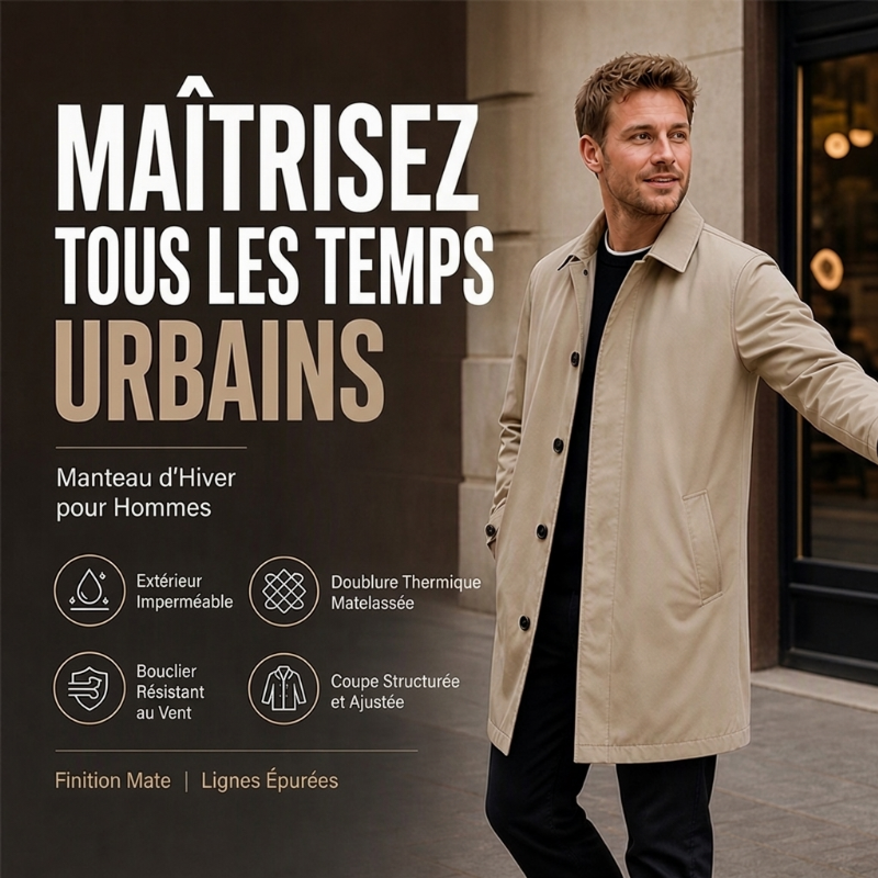 ⏳Liquidation totale⏳Trench-coat matelassé et résistant à l'eau pour homme