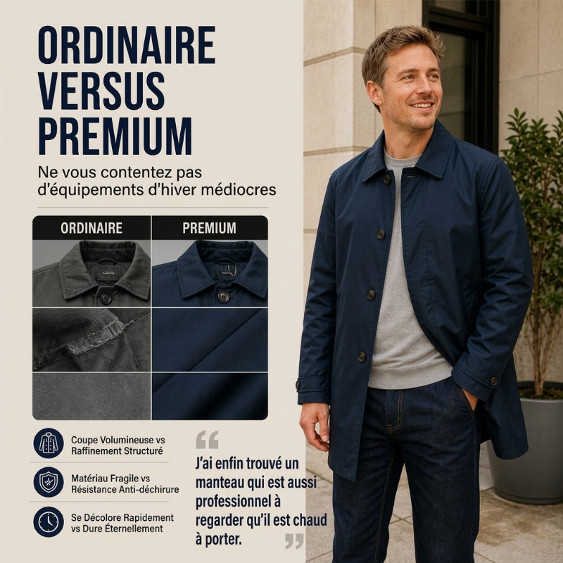 ⏳Liquidation totale⏳Trench-coat matelassé et résistant à l'eau pour homme