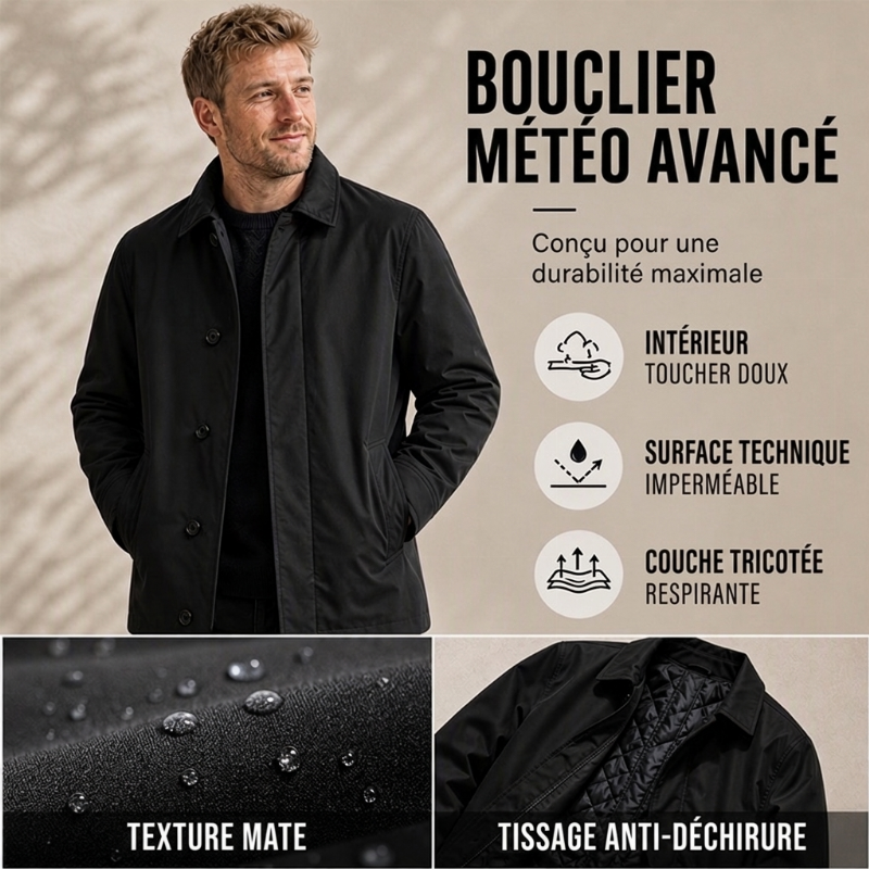 ⏳Liquidation totale⏳Trench-coat matelassé et résistant à l'eau pour homme