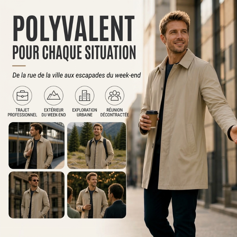 ⏳Liquidation totale⏳Trench-coat matelassé et résistant à l'eau pour homme