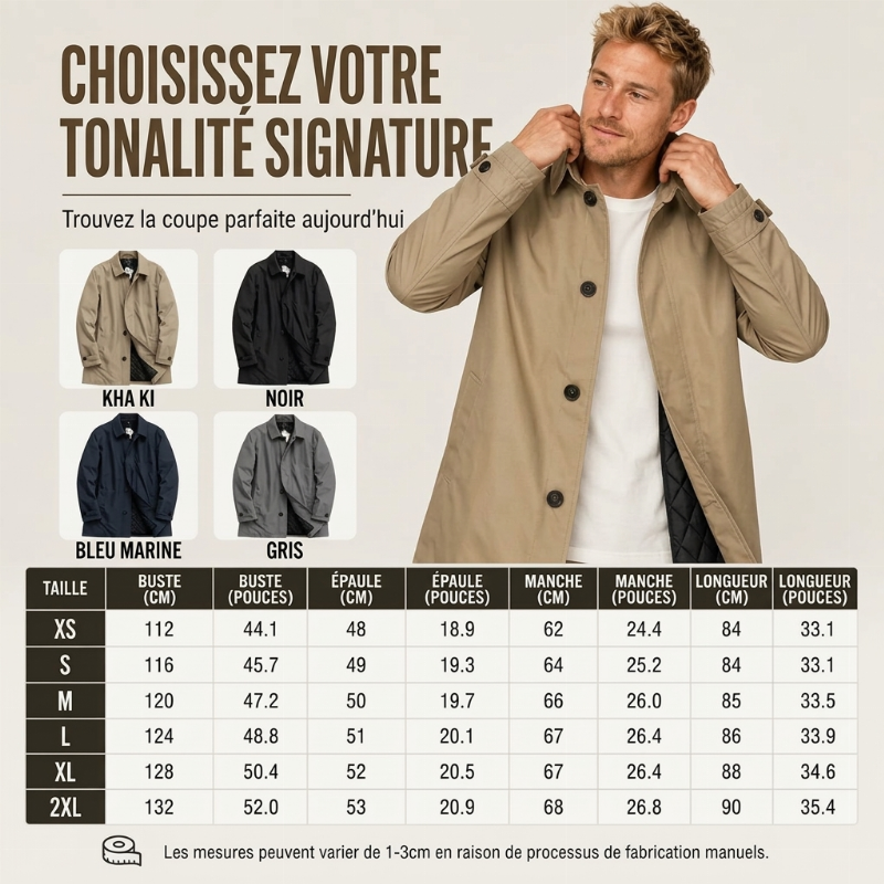⏳Liquidation totale⏳Trench-coat matelassé et résistant à l'eau pour homme