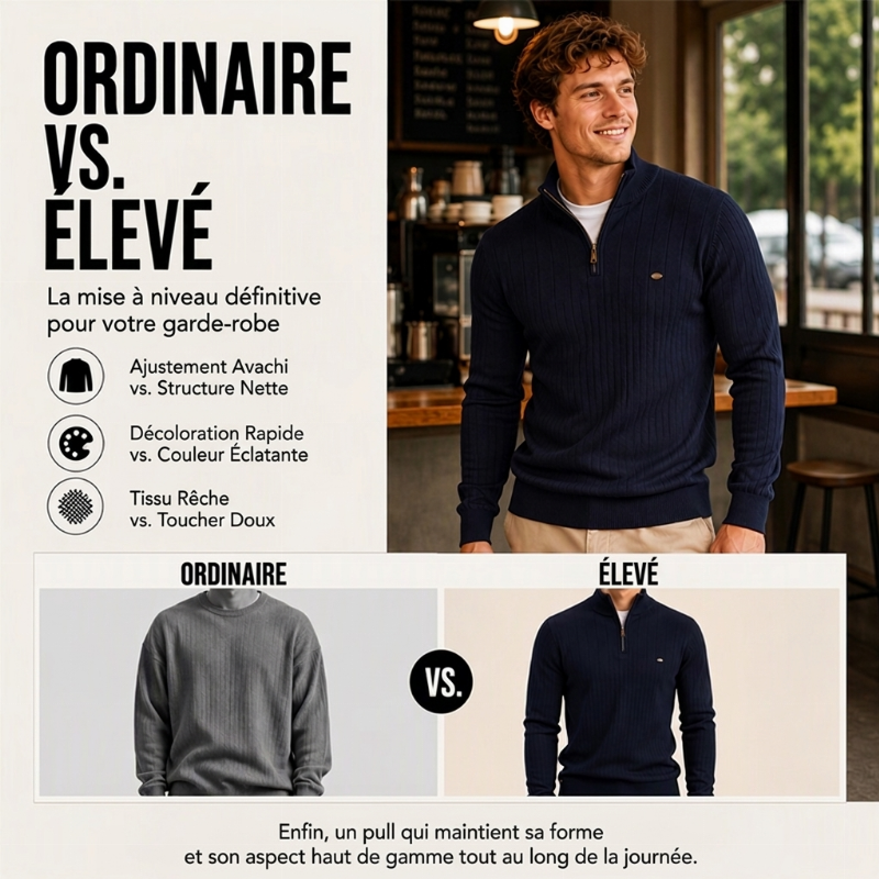 Pull en maille décontracté à col montant et demi-zip pour homme