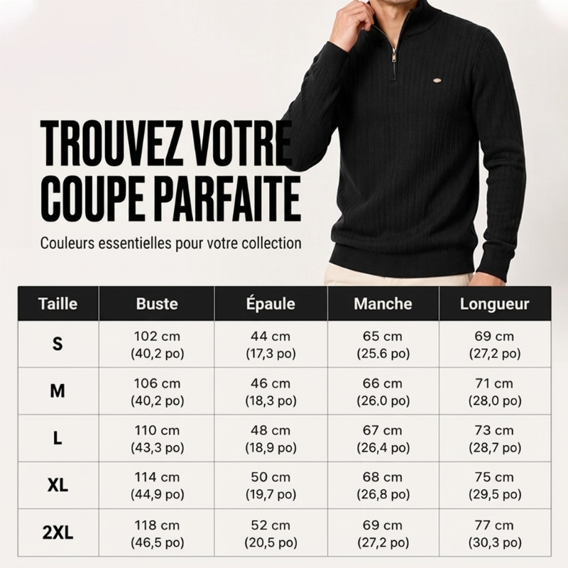 Pull en maille décontracté à col montant et demi-zip pour homme