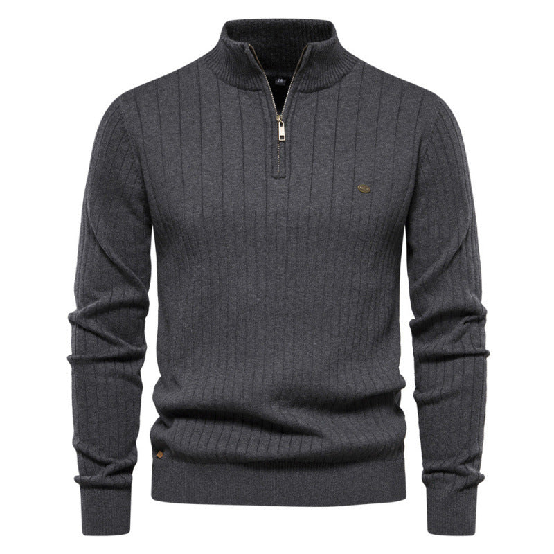 Pull en maille décontracté à col montant et demi-zip pour homme