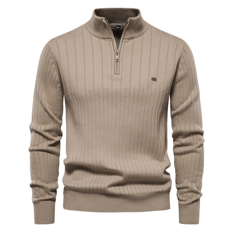 Pull en maille décontracté à col montant et demi-zip pour homme