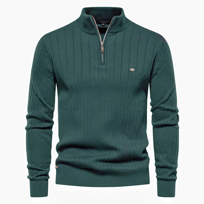 Pull en maille décontracté à col montant et demi-zip pour homme