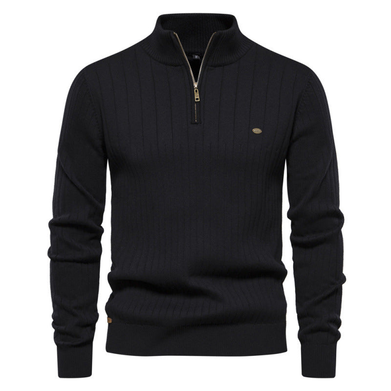 Pull en maille décontracté à col montant et demi-zip pour homme