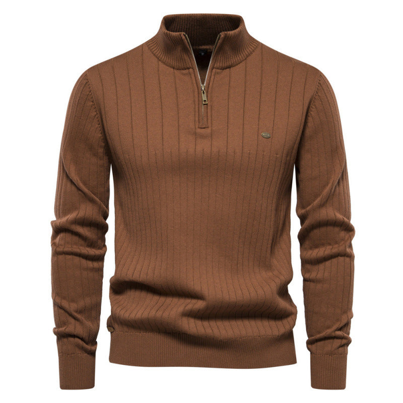 Pull en maille décontracté à col montant et demi-zip pour homme