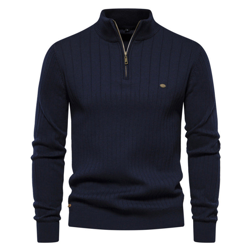 Pull en maille décontracté à col montant et demi-zip pour homme