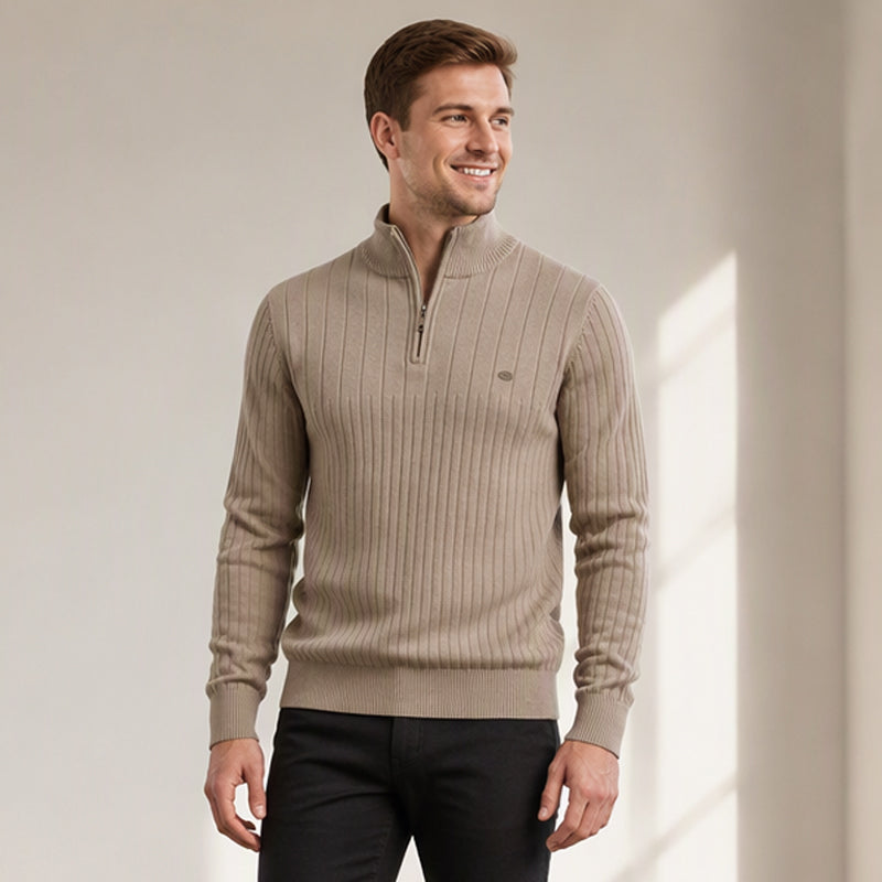 Pull en maille décontracté à col montant et demi-zip pour homme