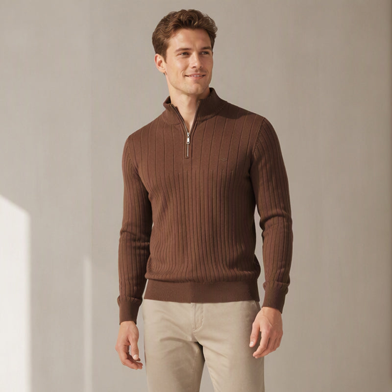 Pull en maille décontracté à col montant et demi-zip pour homme