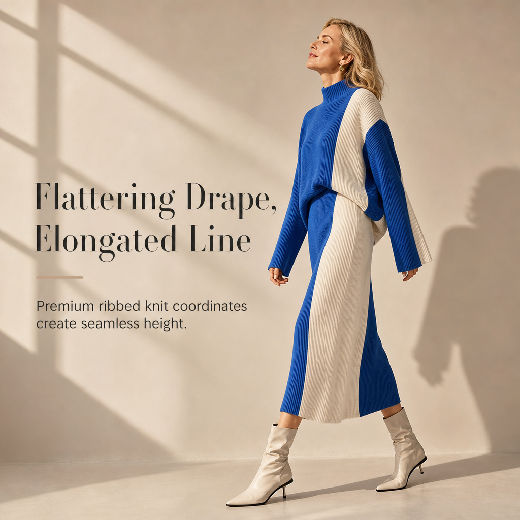 👜 -50 % sur toute la mode femme ! ✨ Women's Autumn Winter Color Block Knit 2-Piece Set Thickened Pullover Sweater and Skirt