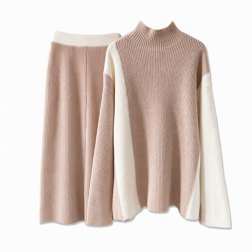 👜 -50 % sur toute la mode femme ! ✨ Women's Autumn Winter Color Block Knit 2-Piece Set Thickened Pullover Sweater and Skirt