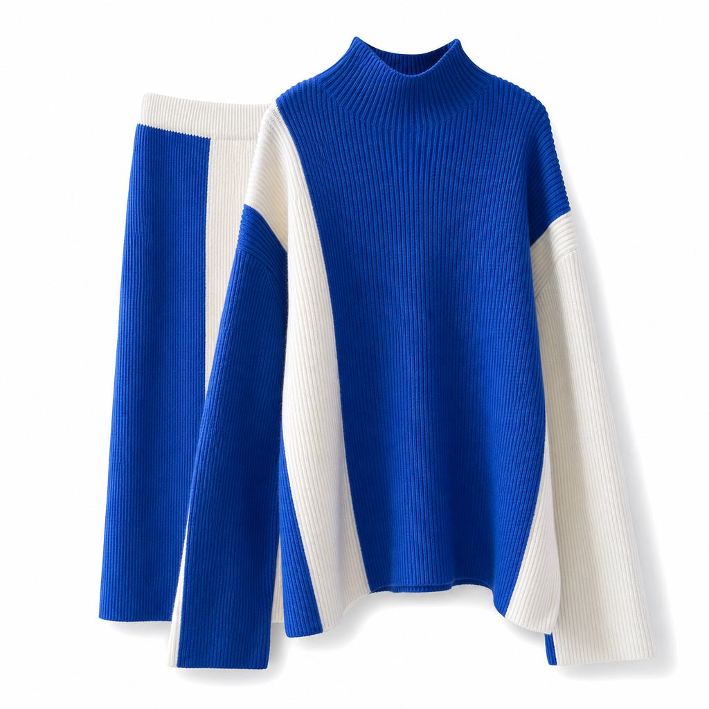 👜 -50 % sur toute la mode femme ! ✨ Women's Autumn Winter Color Block Knit 2-Piece Set Thickened Pullover Sweater and Skirt