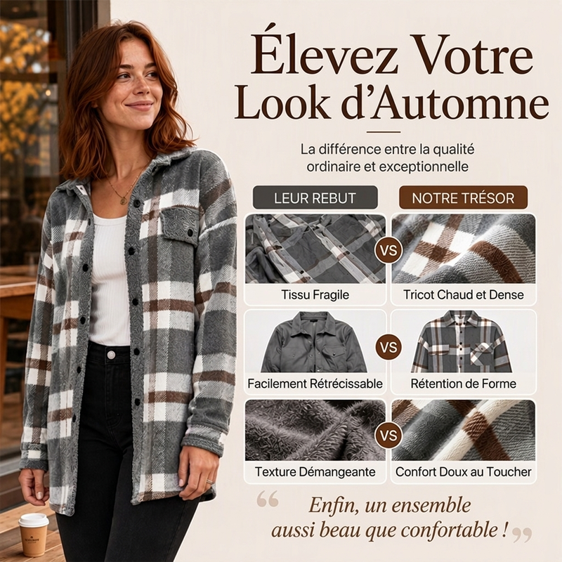 ⏳Liquidation totale⏳Veste à carreaux à blocs de couleur décontractée pour femme