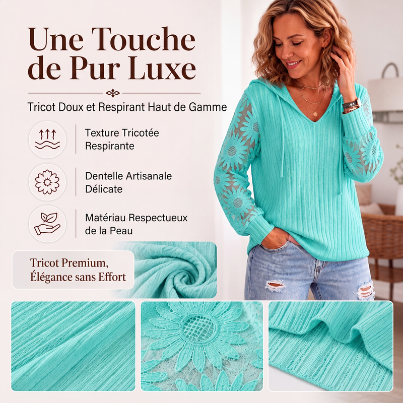 👜 -50 % sur toute la mode femme ! ✨Pull à capuche chic pour femmes avec manches en dentelle