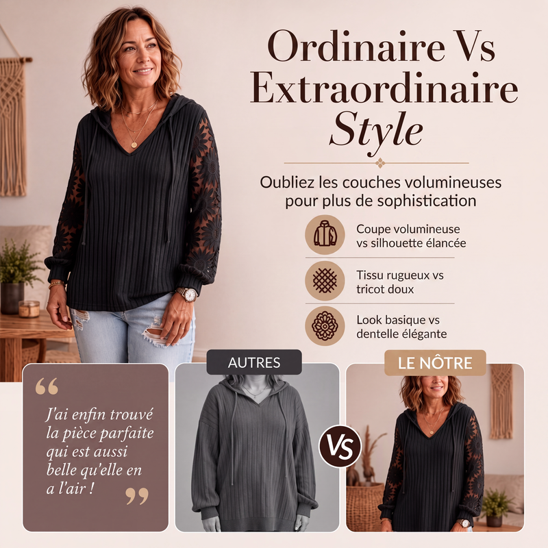 👜 -50 % sur toute la mode femme ! ✨Pull à capuche chic pour femmes avec manches en dentelle