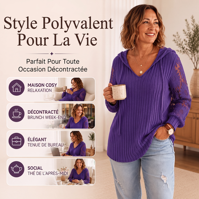 👜 -50 % sur toute la mode femme ! ✨Pull à capuche chic pour femmes avec manches en dentelle