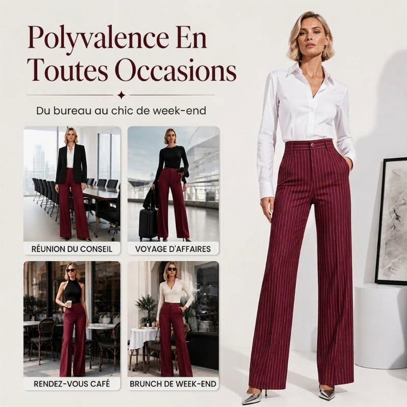 ⏳Liquidation totale⏳Pantalon à pattes d'éléphant rayé taille haute pour femme