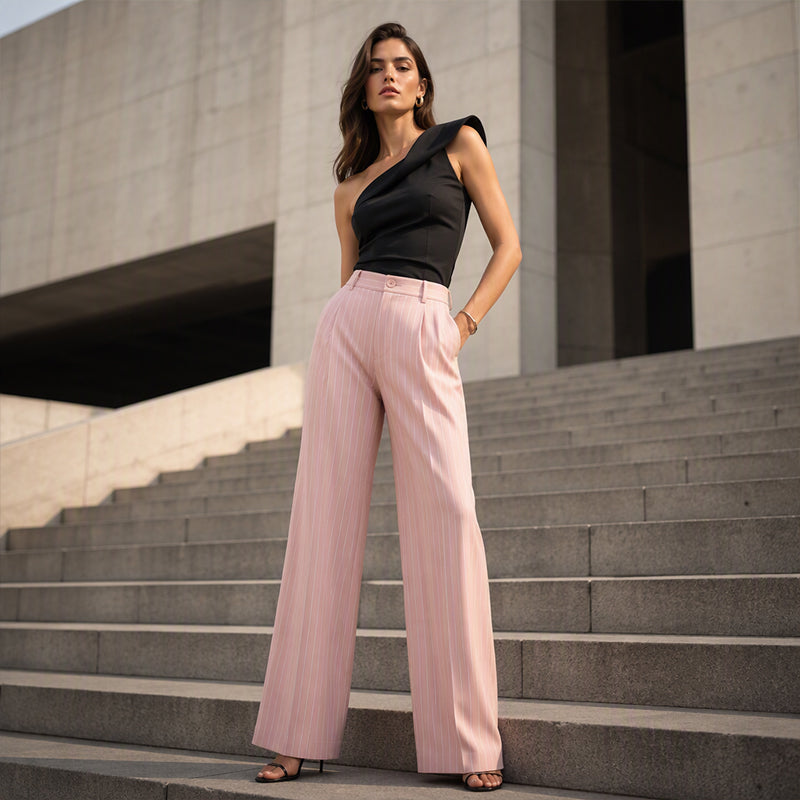 ⏳Liquidation totale⏳Pantalon à pattes d'éléphant rayé taille haute pour femme