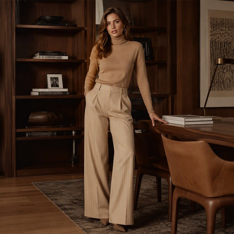 ⏳Liquidation totale⏳Pantalon à pattes d'éléphant rayé taille haute pour femme