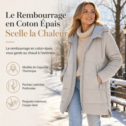 👜 -50 % sur toute la mode femme ! ✨Manteau matelé long à capuche et coupe slim, couleur unie, avec poches pour l'hiver