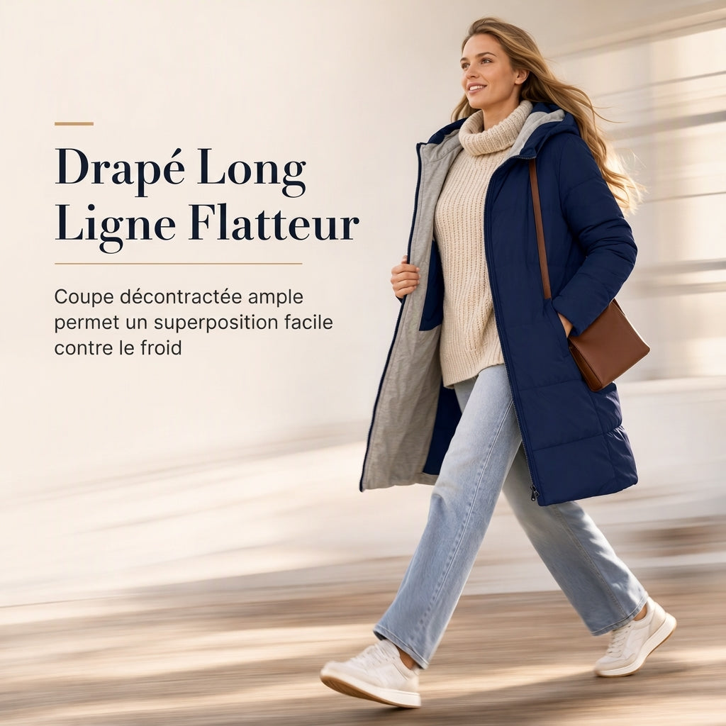 👜 -50 % sur toute la mode femme ! ✨Manteau matelé long à capuche et coupe slim, couleur unie, avec poches pour l'hiver