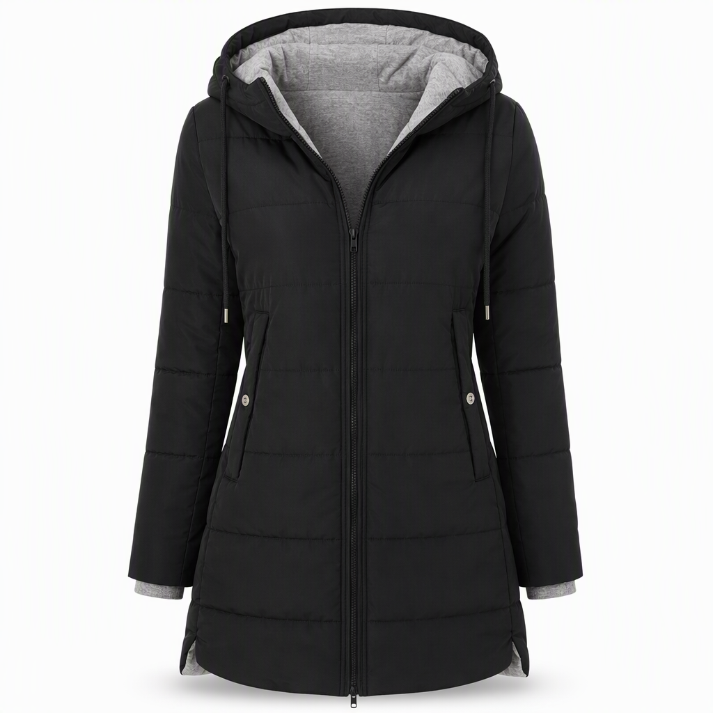 👜 -50 % sur toute la mode femme ! ✨Manteau matelé long à capuche et coupe slim, couleur unie, avec poches pour l'hiver