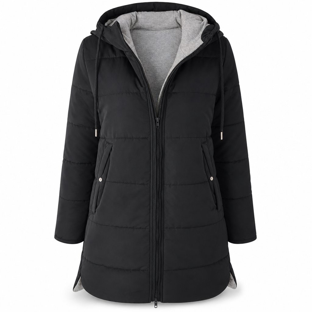 👜 -50 % sur toute la mode femme ! ✨Manteau matelé long à capuche et coupe slim, couleur unie, avec poches pour l'hiver