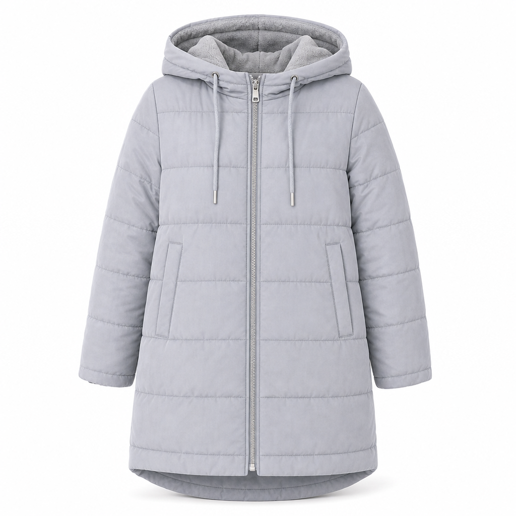 👜 -50 % sur toute la mode femme ! ✨Manteau matelé long à capuche et coupe slim, couleur unie, avec poches pour l'hiver