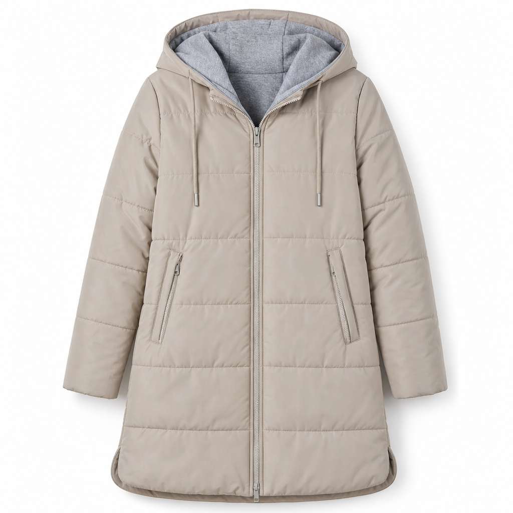 👜 -50 % sur toute la mode femme ! ✨Manteau matelé long à capuche et coupe slim, couleur unie, avec poches pour l'hiver