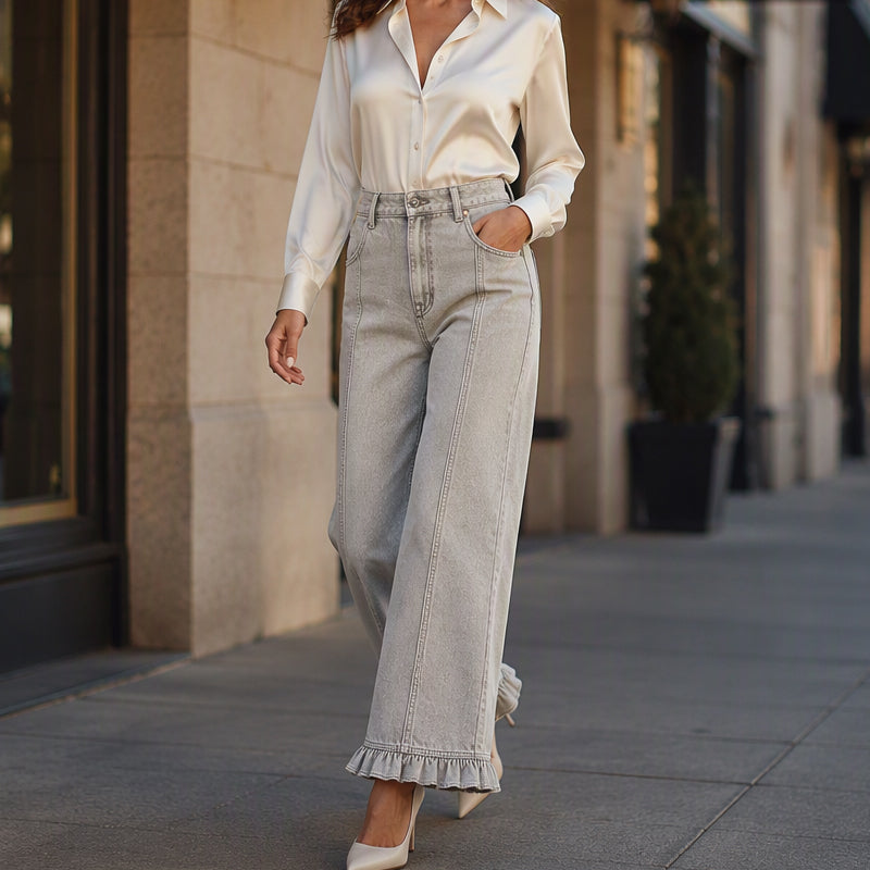 👜 -50 % sur toute la mode femme ! ✨Jeans en denim à ourlet à volants pour femme