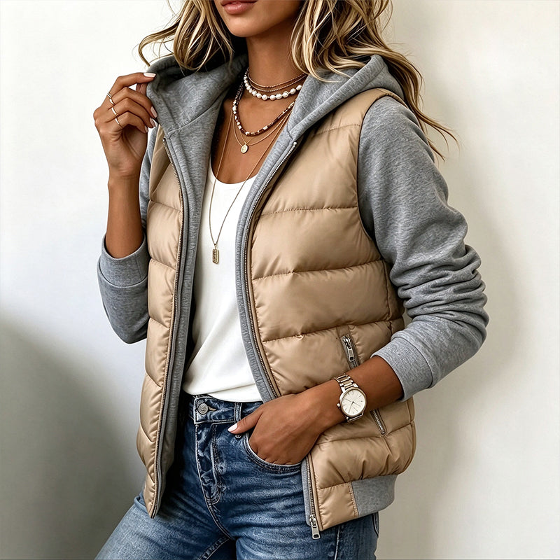 👜 -50 % sur toute la mode femme ! ✨Veste matelassée à capuche et blocs de couleur pour femme