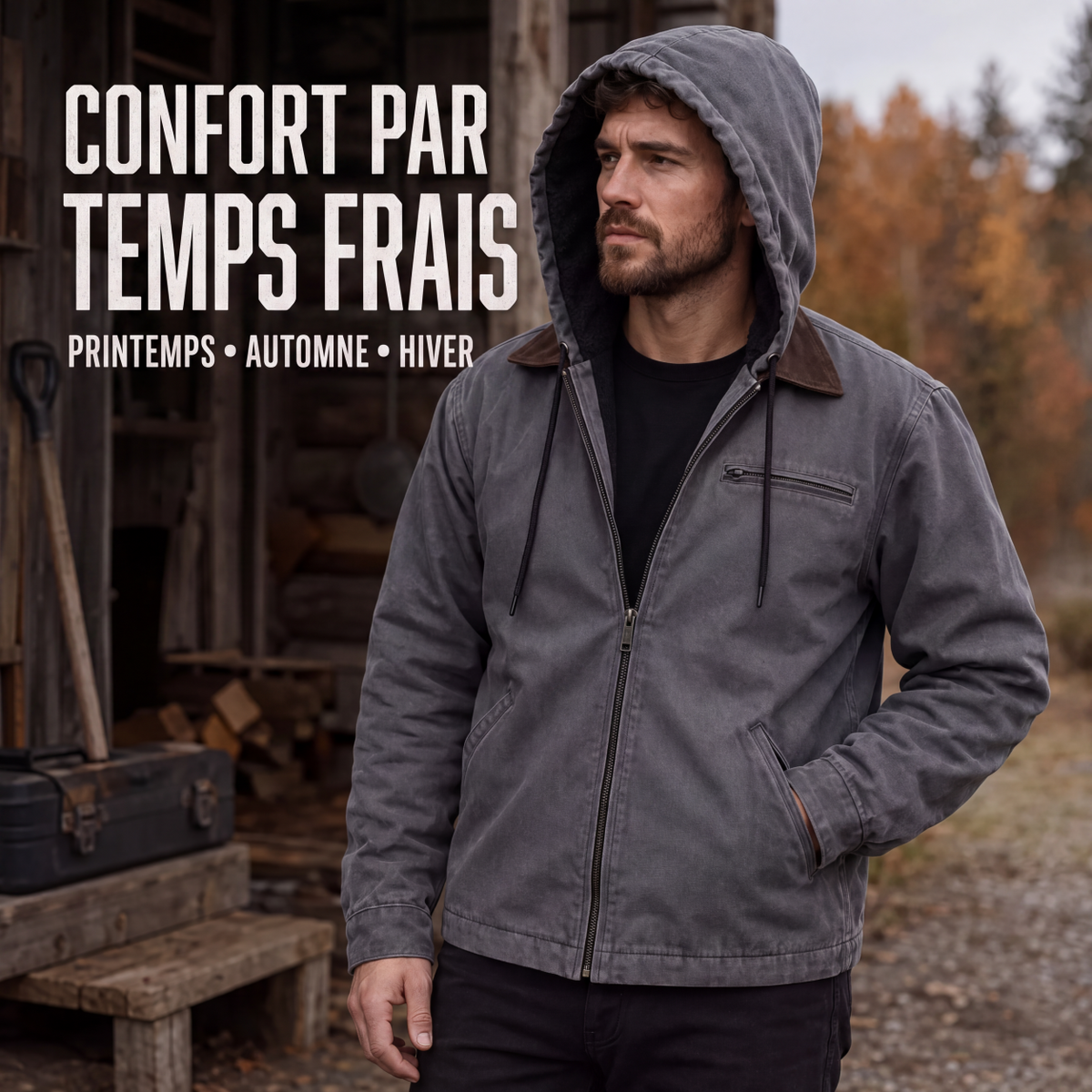 ⏳Liquidation totale⏳Veste de travail à capuche doublée de peluche pour homme