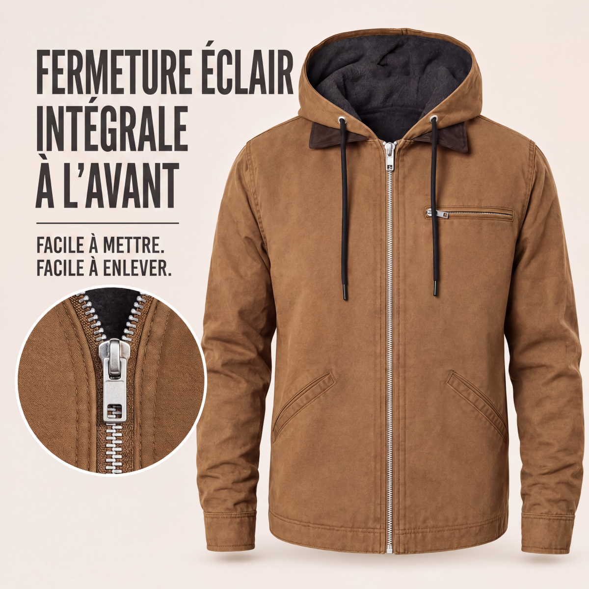 ⏳Liquidation totale⏳Veste de travail à capuche doublée de peluche pour homme