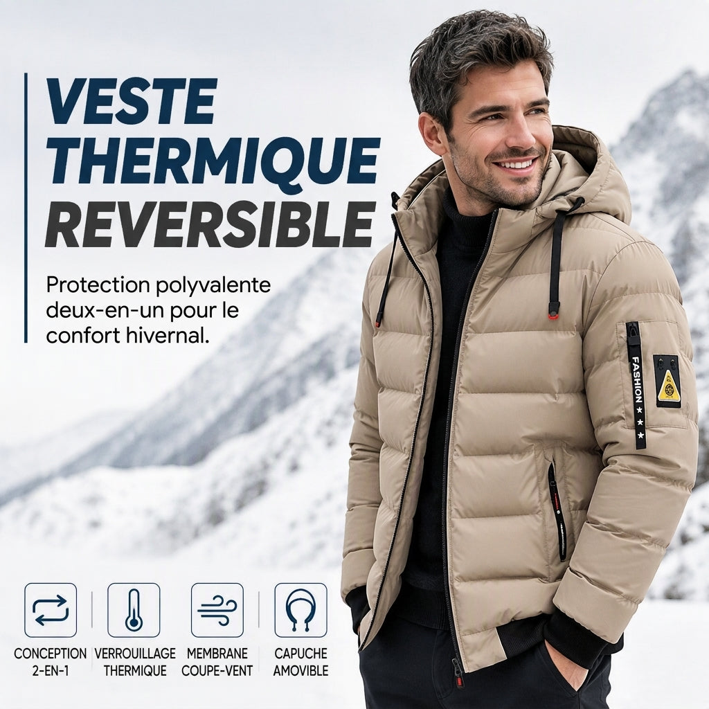 👜 -50 % sur toute la mode femme ! ✨Manteau chaud réversible à capuche pour homme