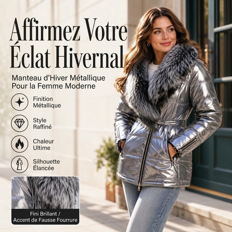⏳Liquidation totale⏳Veste matelassée femme avec col en fausse fourrure