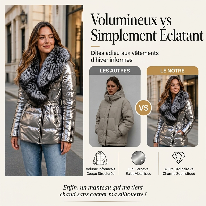 ⏳Liquidation totale⏳Veste matelassée femme avec col en fausse fourrure