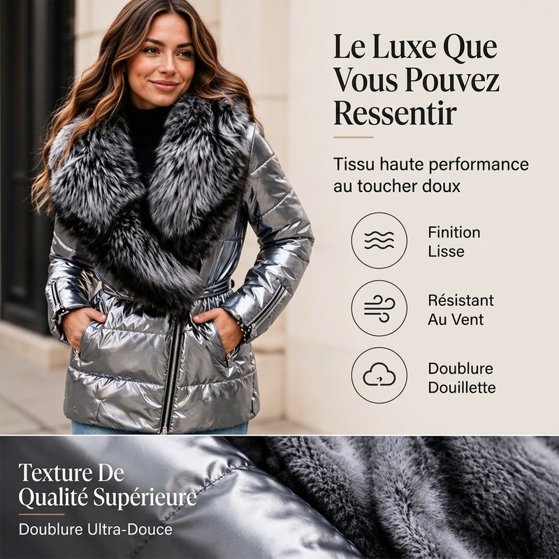 ⏳Liquidation totale⏳Veste matelassée femme avec col en fausse fourrure