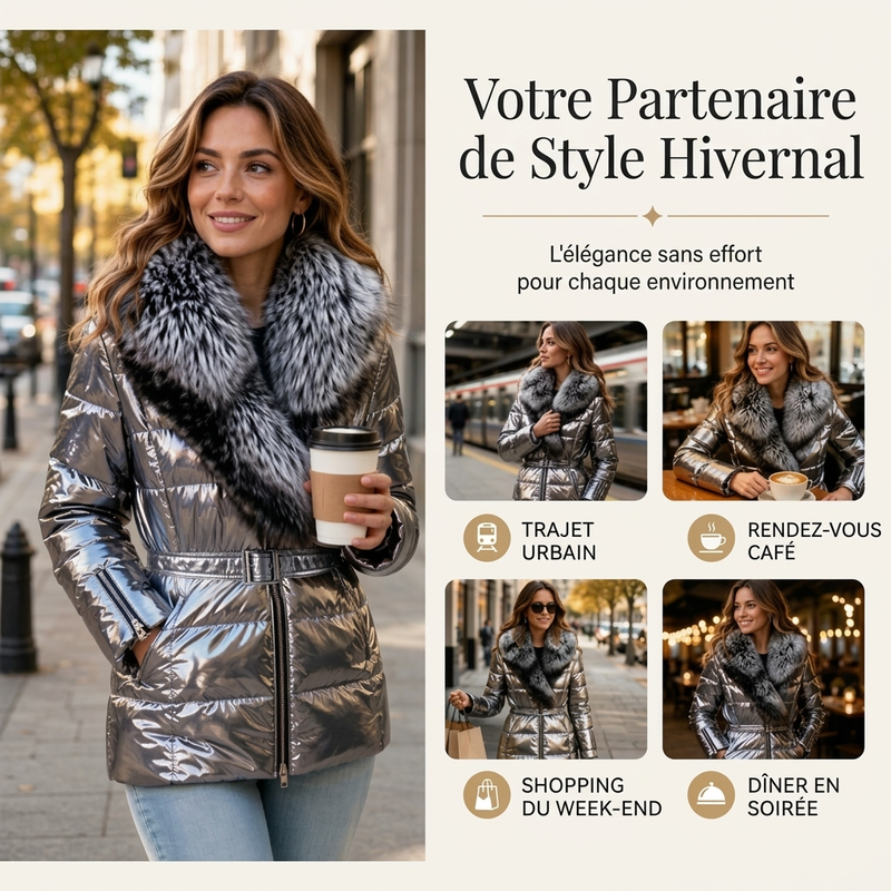 ⏳Liquidation totale⏳Veste matelassée femme avec col en fausse fourrure