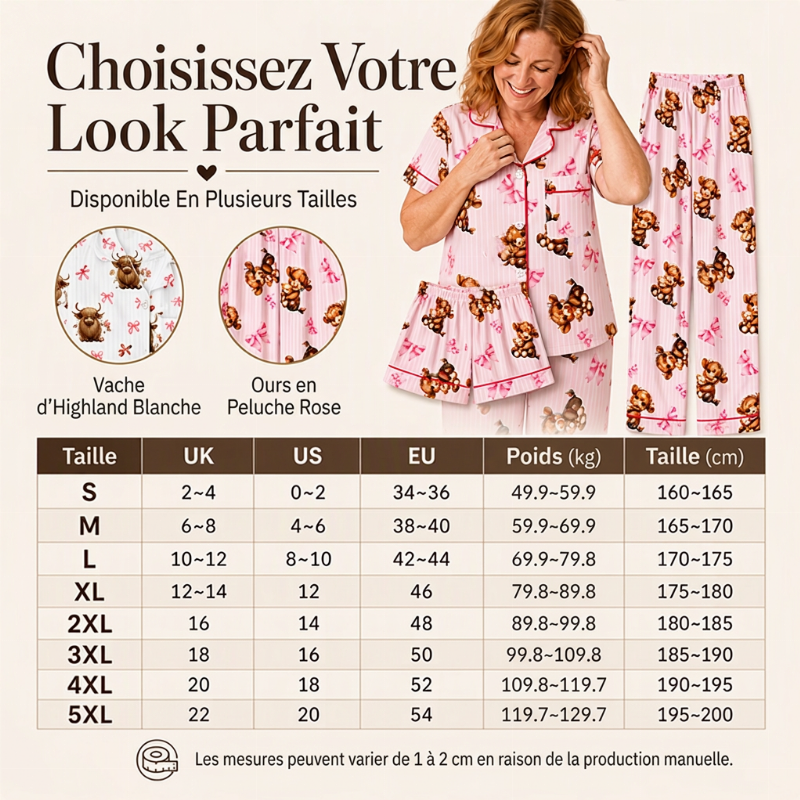 ⏳Liquidation totale⏳Ensemble de pyjama 3 pièces pour femme à motif vache Highland