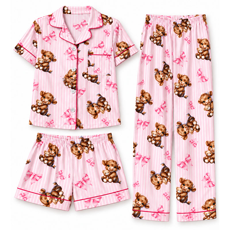 ⏳Liquidation totale⏳Ensemble de pyjama 3 pièces pour femme à motif vache Highland